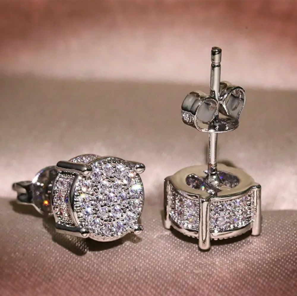 Small Zircon Stones Pierced Stud Silver Earrings